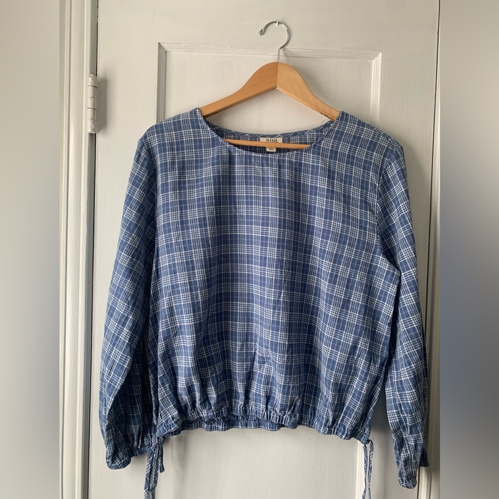 ANA A New Approach NWT Blue Plaid Long Sleeve Boho Peasant Blouse Size M